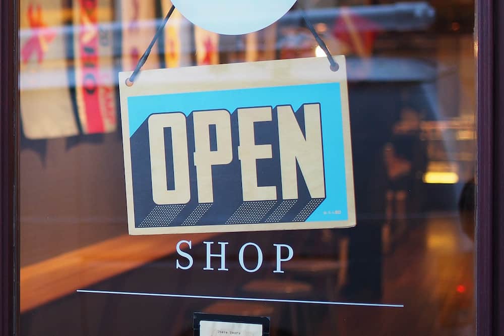 Aluminum storefront entrance doors on a restaurant